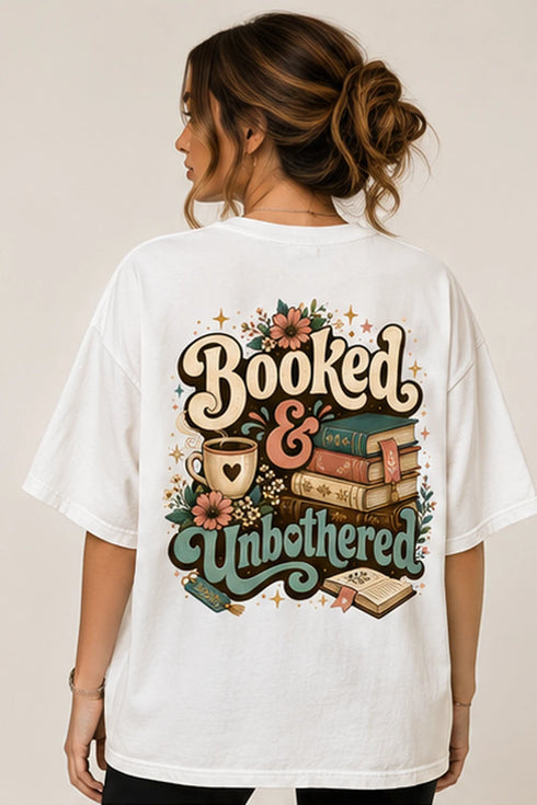 Rare Mode Booked & Unbothered Oversized T-Shirt in White oversized t-shirt back graphic