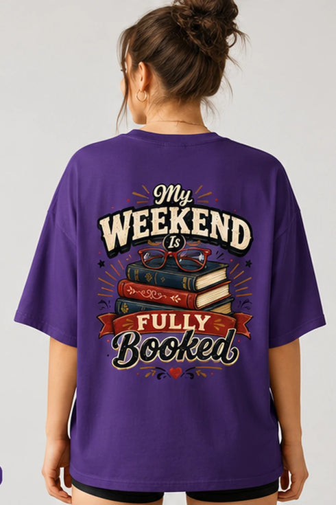 Rare Mode My Weekend Is Fully Booked Oversized T-Shirt in Purple oversized t-shirt back graphic