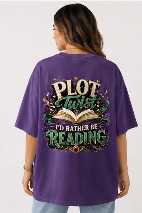 Rare Mode Plot Twist I’d Rather Be Reading Oversized T-Shirt in Purple oversized t-shirt back graphic