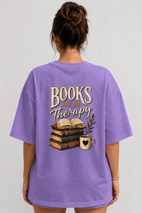 Books Are My Therapy Premium Oversized Graphic T-Shirt for Women