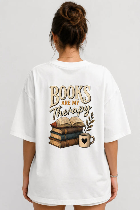 Books Are My Therapy Premium Oversized Graphic T-Shirt for Women