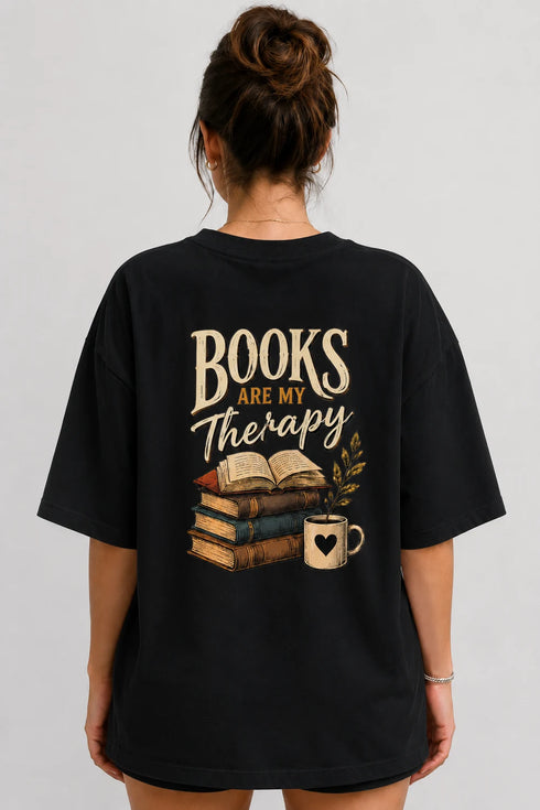 Books Are My Therapy Premium Oversized Graphic T-Shirt for Women