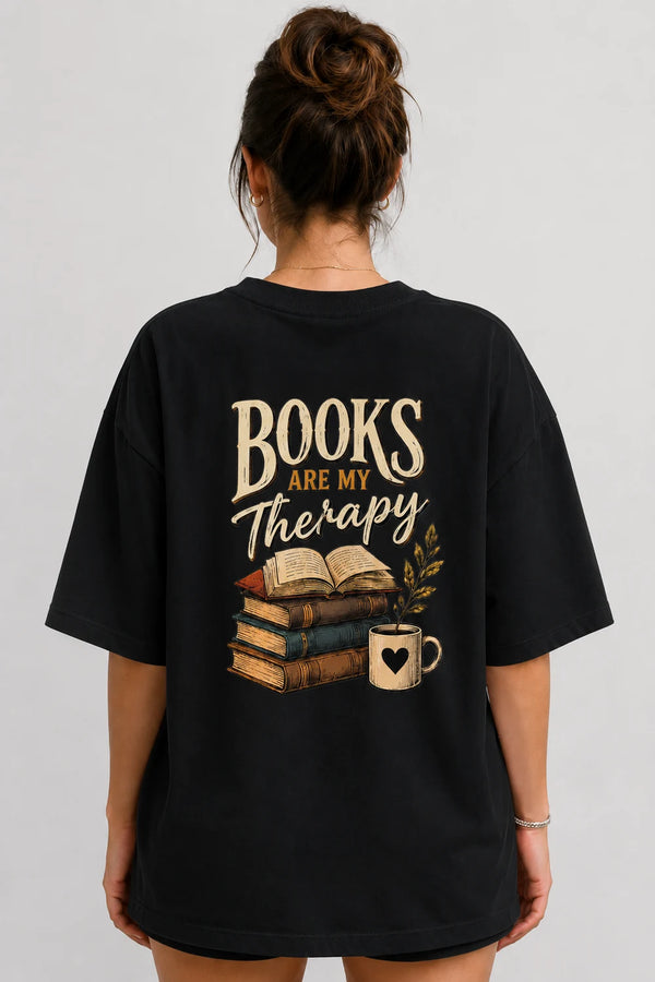 Books Are My Therapy Premium Oversized Graphic T-Shirt for Women