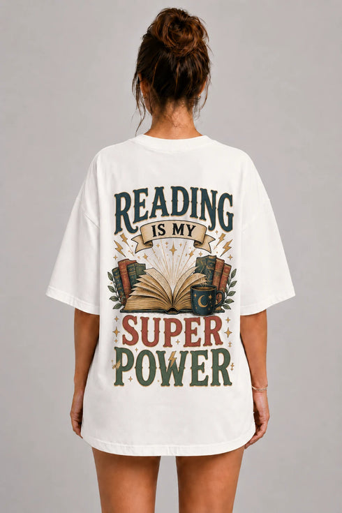 Reading Is My Superpower Premium Oversized Graphic T-Shirt for Women