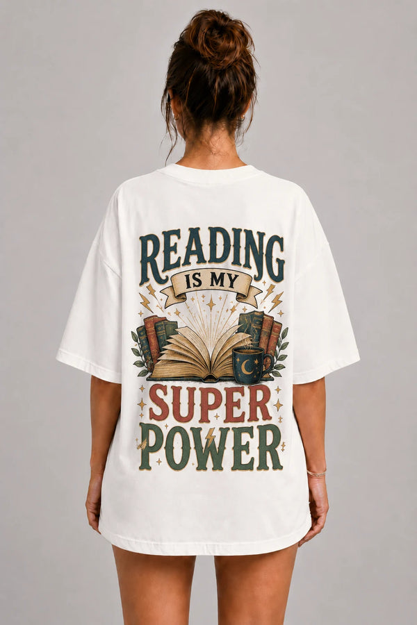 Reading Is My Superpower Premium Oversized Graphic T-Shirt for Women