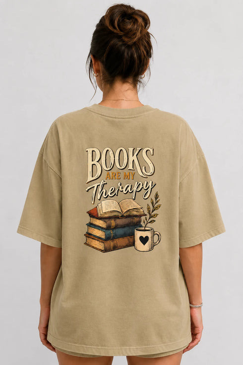 Books Are My Therapy Premium Oversized Graphic T-Shirt for Women