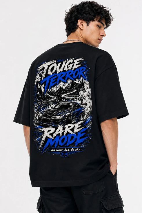 Rare Mode Touge Terror Oversized Graphic T-Shirt in Black back view with Touge Terror graphic print