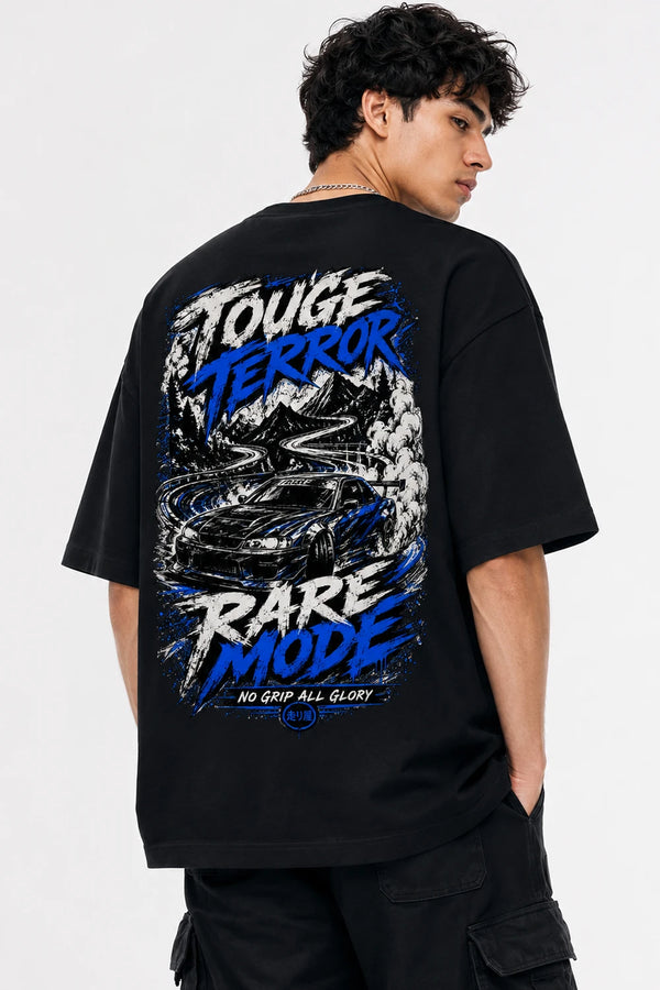 Rare Mode Touge Terror Oversized Graphic T-Shirt in Black back view with Touge Terror graphic print