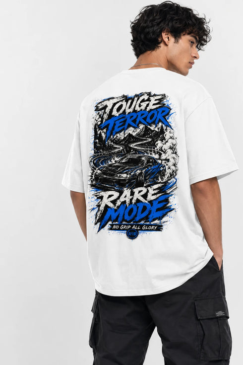 Rare Mode Touge Terror Oversized Graphic T-Shirt in White back view with Touge Terror graphic print