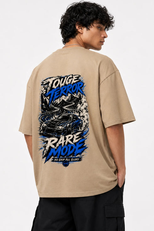 Rare Mode Smoke Gods Oversized Graphic T-Shirt in Beige back view with Smoke Gods graphic print