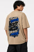 Rare Mode Smoke Gods Oversized Graphic T-Shirt in Beige back view with Smoke Gods graphic print