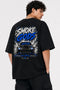Rare Mode Smoke Gods Oversized Graphic T-Shirt in Black back view with Smoke Gods graphic print