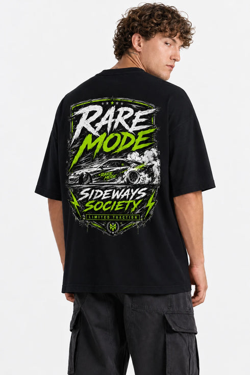 Rare Mode Sideways Society Oversized Graphic T-Shirt in Black back view with Sideways Society graphic print