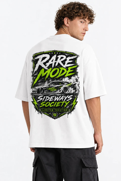 Rare Mode Sideways Society Oversized Graphic T-Shirt in White back view with Sideways Society graphic print