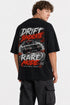 Rare Mode Drift Syndicate Oversized Graphic T-Shirt in Beige back view with Drift Syndicate graphic print