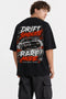Rare Mode Drift Syndicate Oversized Graphic T-Shirt in Black back view with Drift Syndicate graphic print