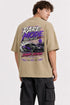 Rare Mode Midnight Drift Club Oversized Graphic T-Shirt in Beige back view with Midnight Drift Club graphic print
