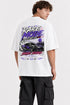 Rare Mode Midnight Drift Club Oversized Graphic T-Shirt in White back view with Midnight Drift Club graphic print