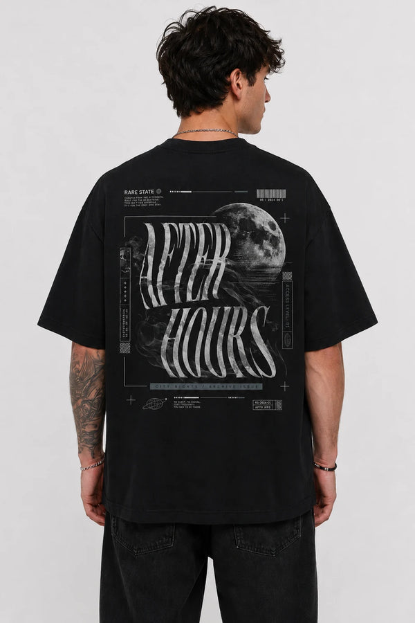 Rare Mode After Hours Oversized Black T-Shirt back view