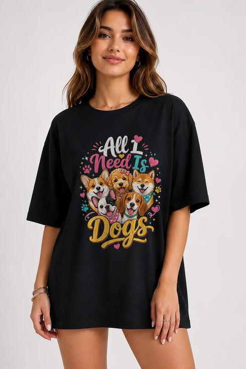 All I Need Is Dogs Oversized T-Shirt in Black