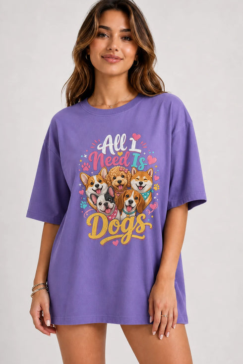 All I Need Is Dogs Oversized T-Shirt in Purple