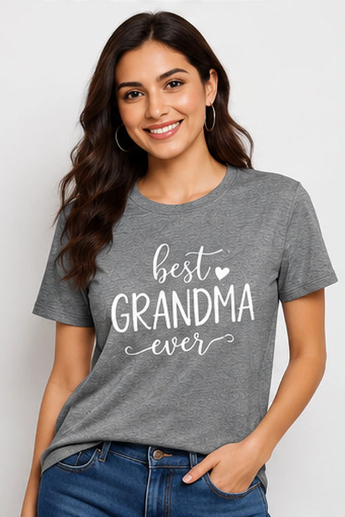 Women's Best Grandma Ever premium cotton regular fit T-shirt in Melange Grey, front view
