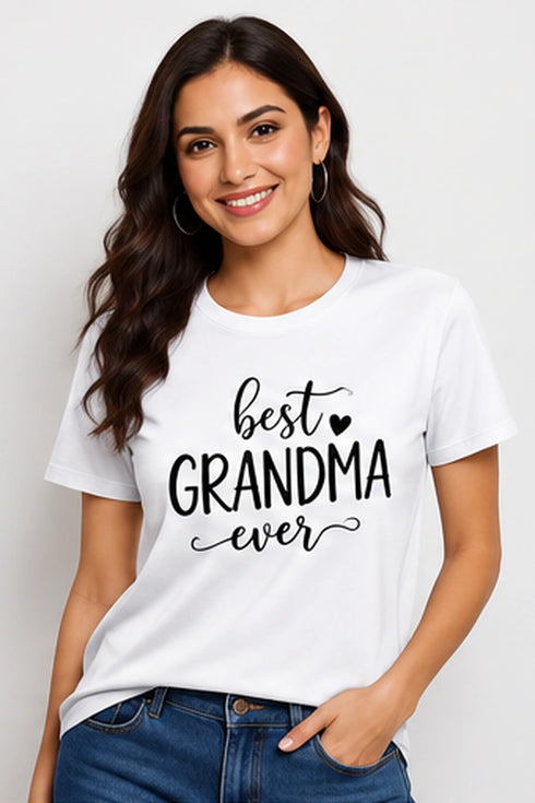 Women's Best Grandma Ever premium cotton regular fit T-shirt in White, front view
