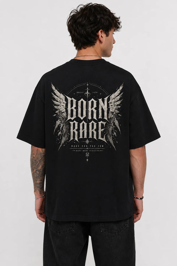 Rare Mode Born Rare Oversized Black T-Shirt back view
