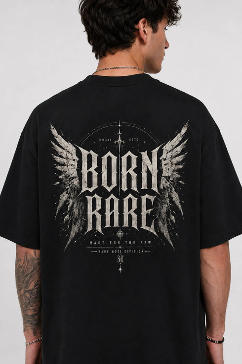 Rare Mode Born Rare Oversized Black T-Shirt close view