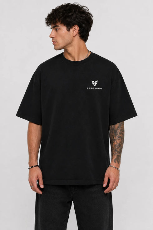 Rare Mode Born Rare Oversized Black T-Shirt front view