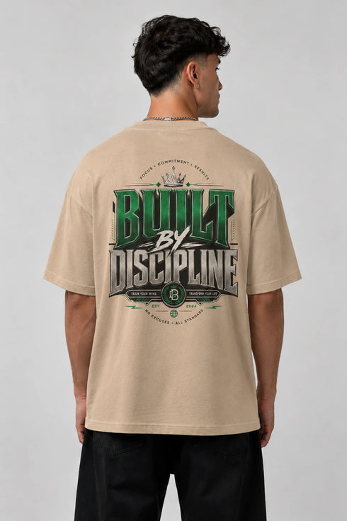 Built By Discipline Oversized Graphic T-Shirt Rare Mode - Built By Discipline Beige Back