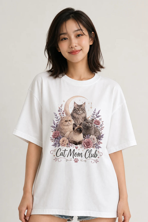 Cat Mom Club Oversized T-Shirt in White
