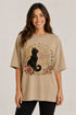 Cat Lover Club Oversized T-Shirt for Women in Beige oversized fit on women model