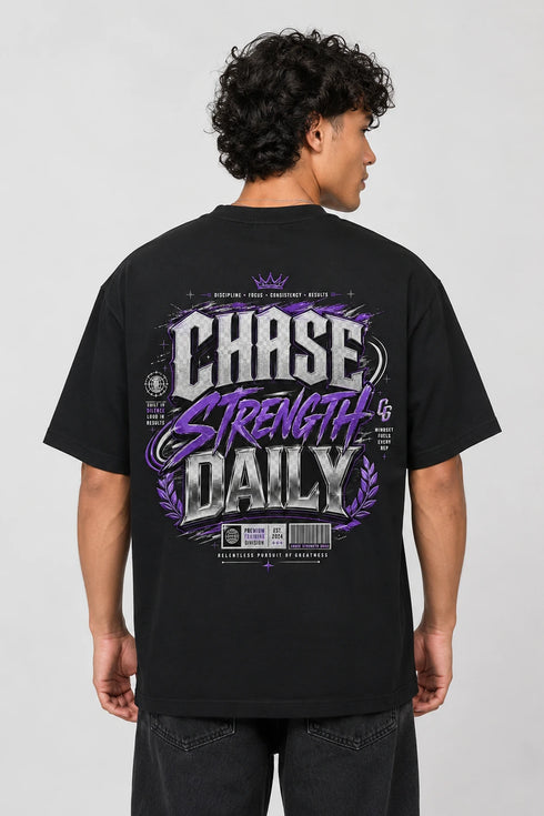 Chase Strength Daily Oversized Graphic T-Shirt Rare Mode - Chase Strength Daily Black Back