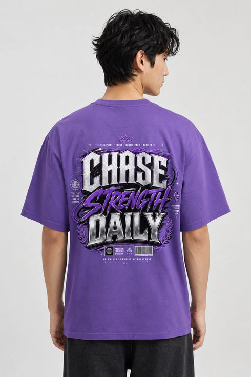 Chase Strength Daily Oversized Graphic T-Shirt Rare Mode - Chase Strength Daily Purple Back