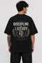 Rare Mode Discipline Is Luxury Oversized Black T-Shirt back view