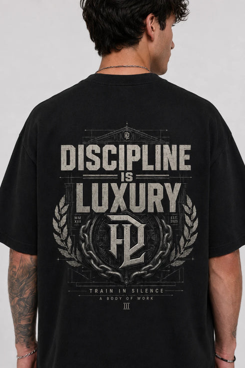 Rare Mode Discipline Is Luxury Oversized Black T-Shirt close view