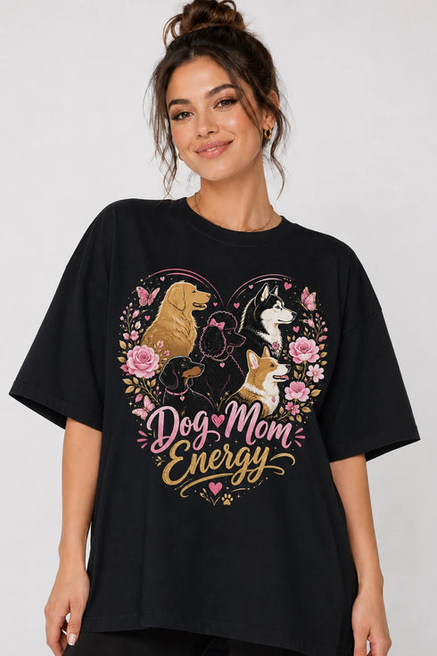 Dog Mom Energy Oversized T-Shirt in Black