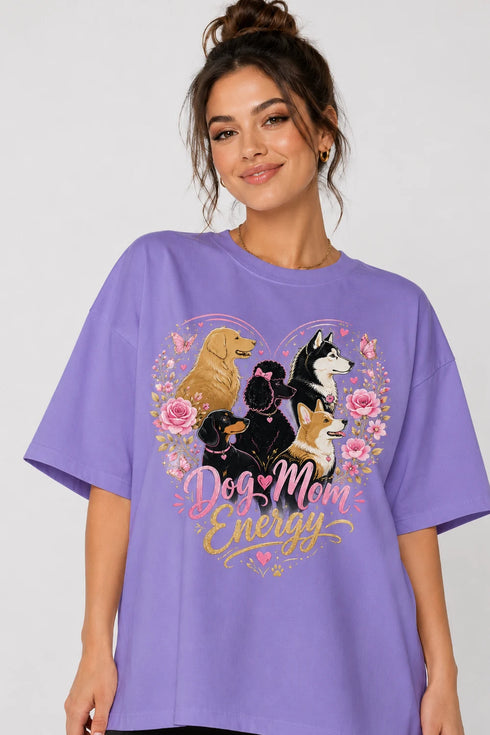 Dog Mom Energy Oversized T-Shirt in Purple