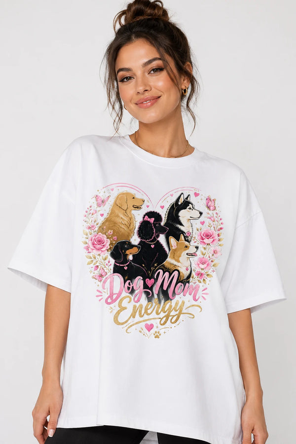 Dog Mom Energy Oversized T-Shirt in White
