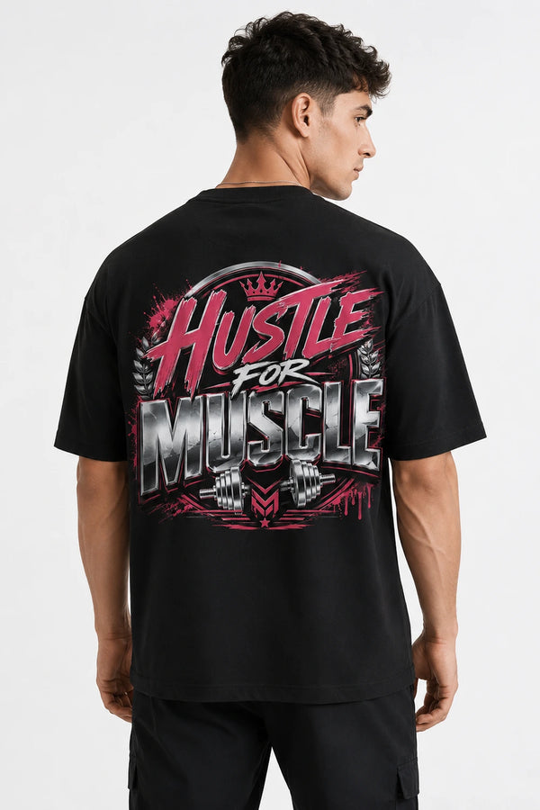 Hustle For Muscle Oversized Graphic T-Shirt Rare Mode - Hustle For Muscle Black Back