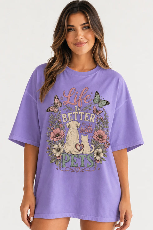 Life Is Better With Pets Oversized T-Shirt in Purple