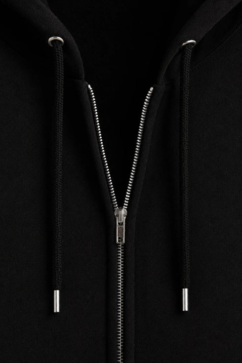 Men Premium Cotton Hoodie - Black zipper closure detail