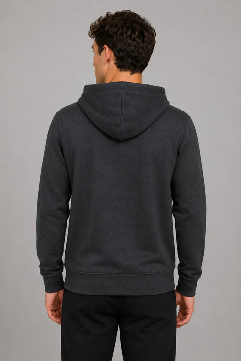 Men Premium Cotton Hoodie - Charcoal Grey back view