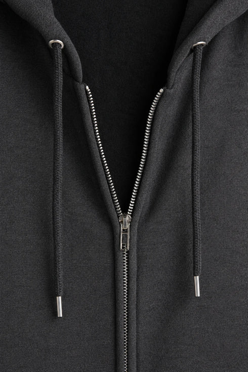 Men Premium Cotton Hoodie - Charcoal Grey zipper closure detail