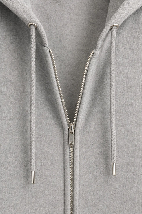 Men Premium Cotton Hoodie - Light Grey zipper closure detail