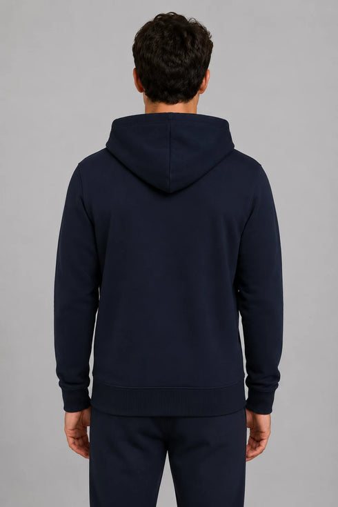 Men Premium Cotton Hoodie - Navy Blue back view