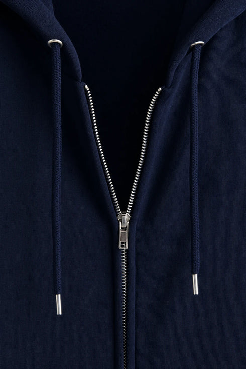 Men Premium Cotton Hoodie - Navy Blue zipper closure detail