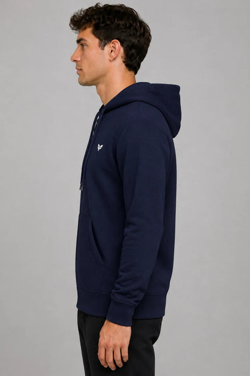 Men Premium Cotton Hoodie - Navy Blue side view