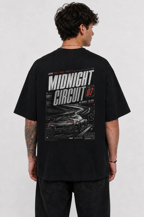 Rare Mode Midnight Circuit Oversized Black T-Shirt back view